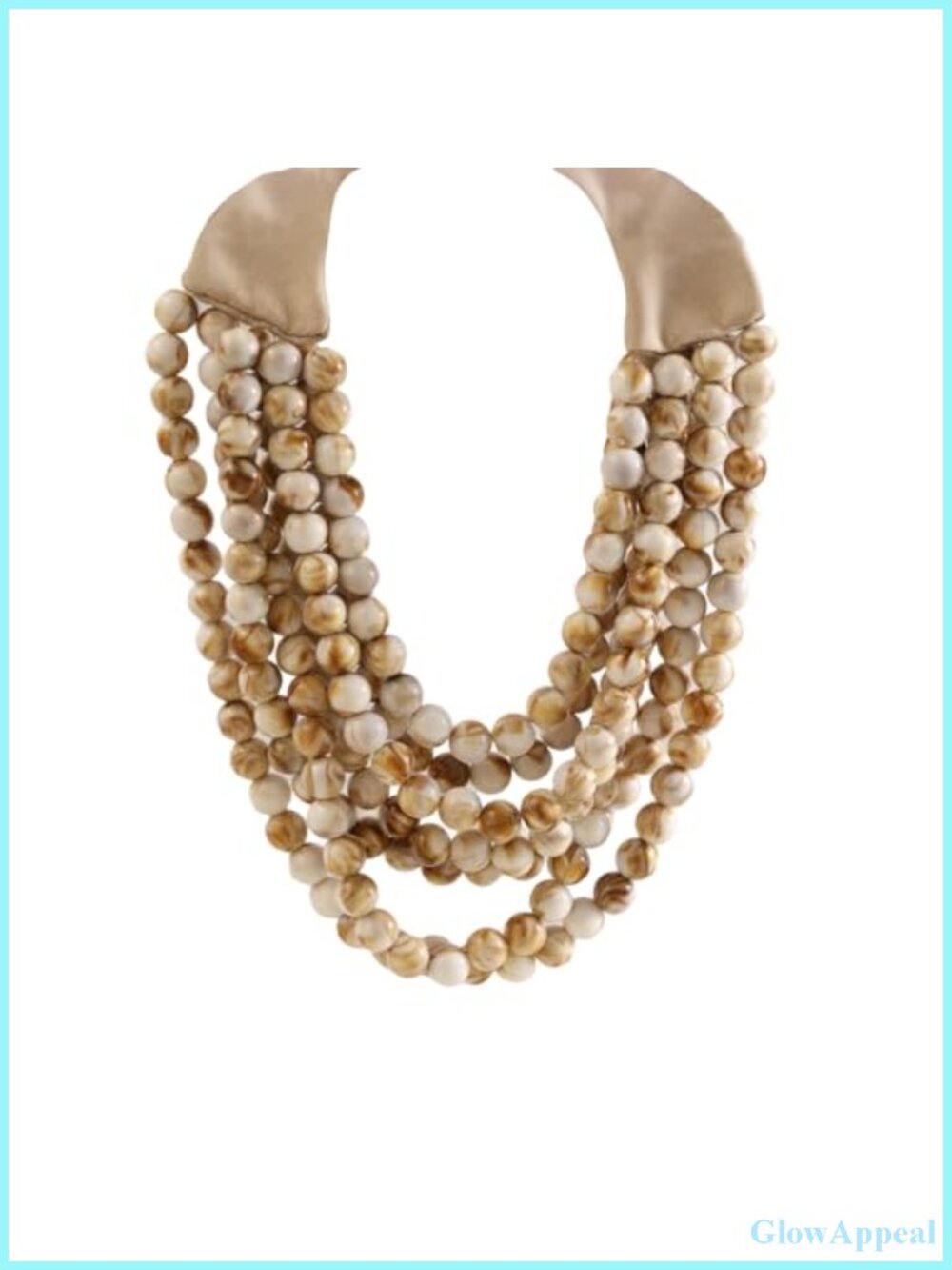 Multi-Strand Resin Bead Choker Necklace Vegan Leather Strap